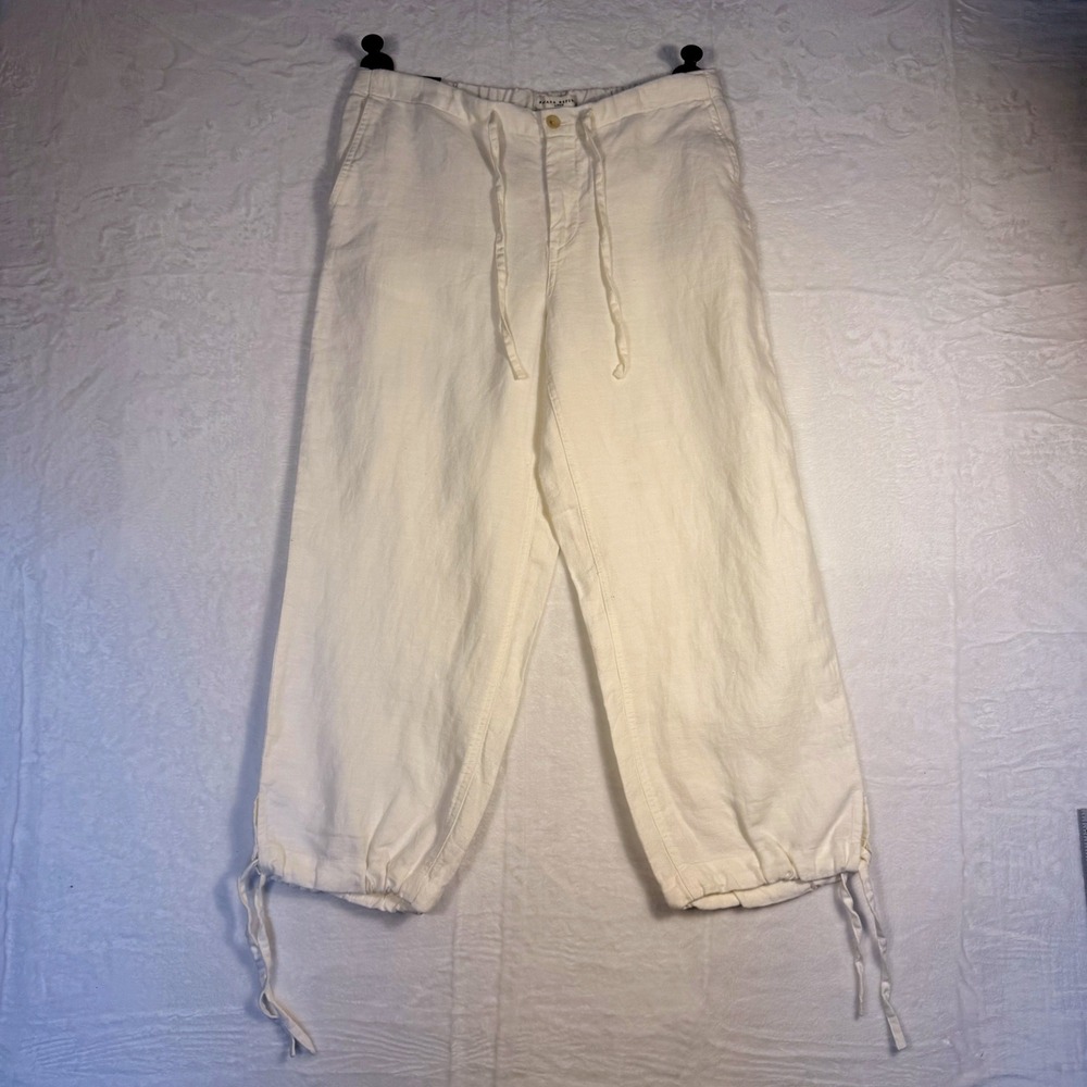 Banana Republic White 100% Linen Cropped Drawstring Pants Size 8 NWT
